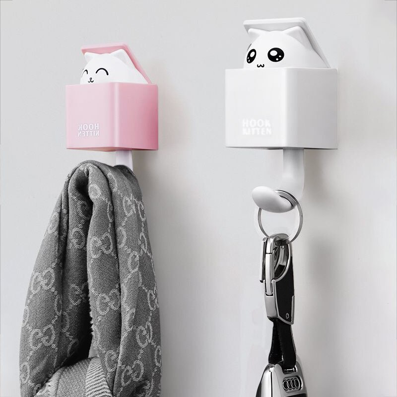 Verborgen kat wandhanger haak decoratie voor kleding hoed sjaal sleutel dieren hanger rek wanddecoratie gratis ponsen