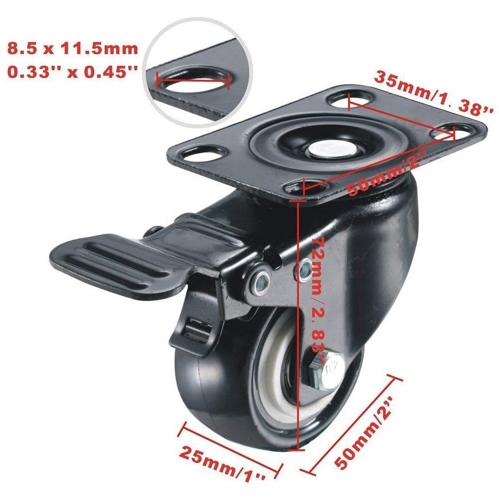 4 Pack 2in Heavy Duty Caster Wheels Polyurethane PU Swivel Casters with 360 Degree Top Plate 220lb Total Capacity