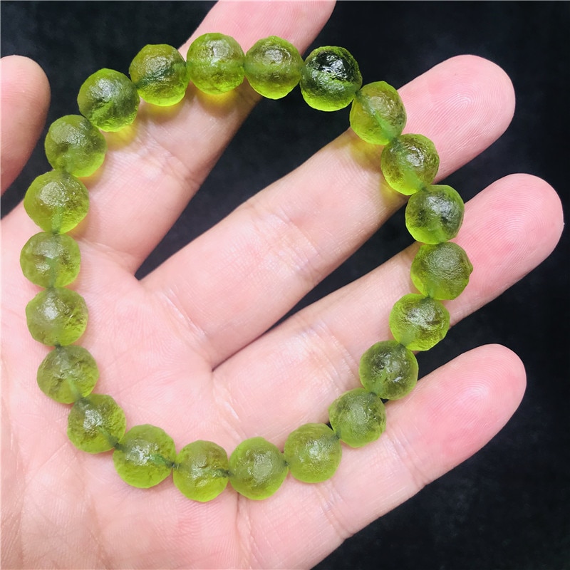 8mm Green GEM MOLDAVITE Meteorite Impact Glass Czech bracelet