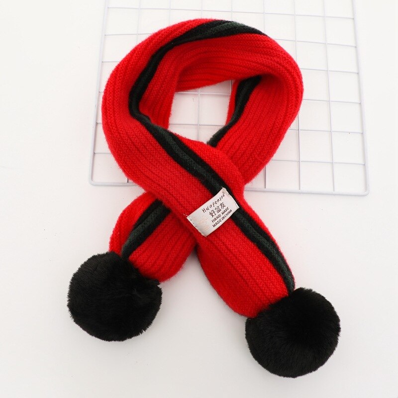 Wiosenne dziewczynki z miękkiej dzianiny szale z pomponami jesienno-zimowa nowe chłopięce dziewczęce kołnierze na szyję dla dzieci ciepłe dziecięce apaszki: czerwony w paski Scarf