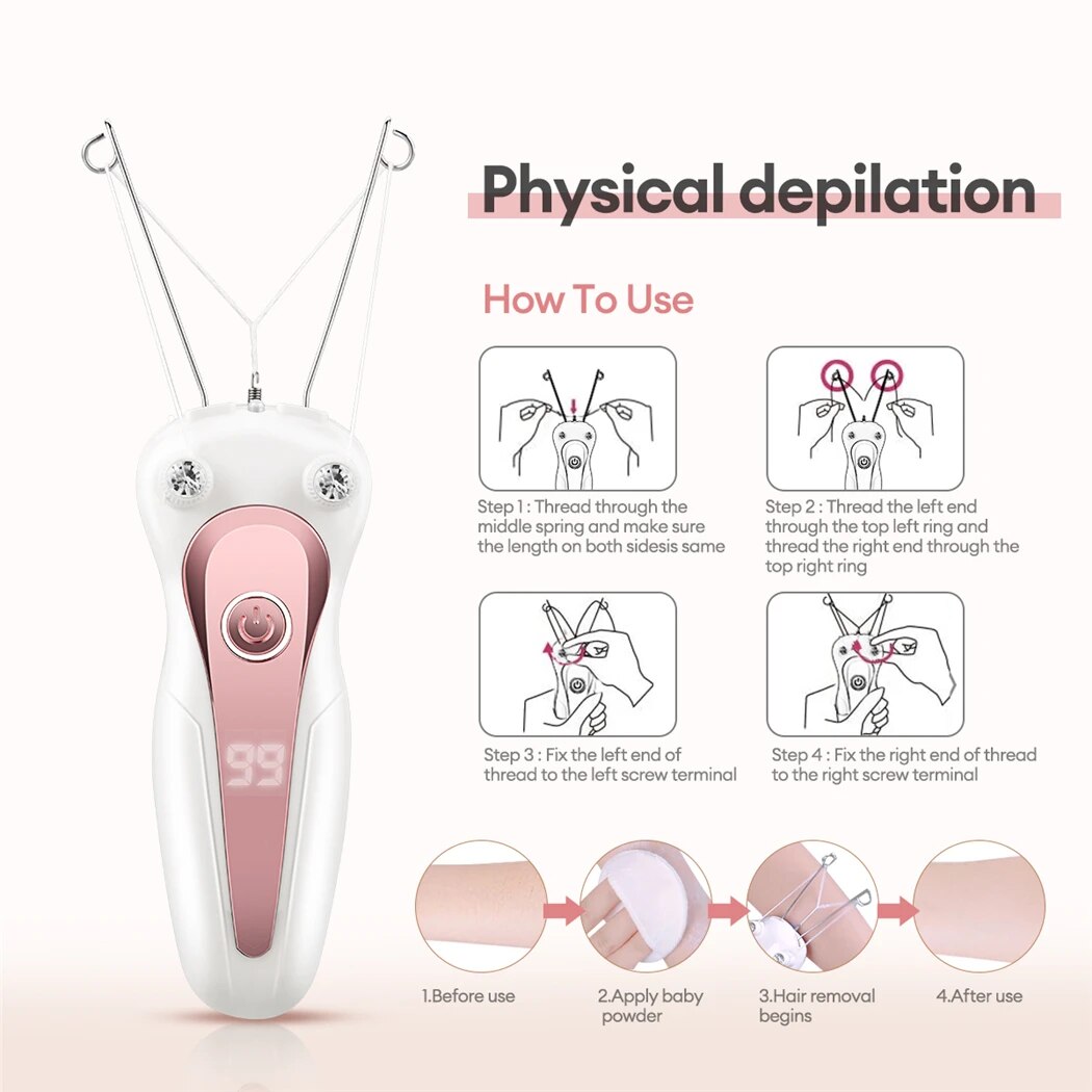 Elektrische Body Hair Remover Vrouwen Katoenen Draad Been Arm Scheerapparaat Scheermes Dame Schoonheid Nek Oplaadbare Haar Epilator