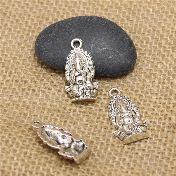 40 pièces/lot 14*27mm Vintage Religion thaïlande Ganesha breloques Antique en alliage de métal bouddha breloques bijoux pendentifs D0552: Argent antique plaqué