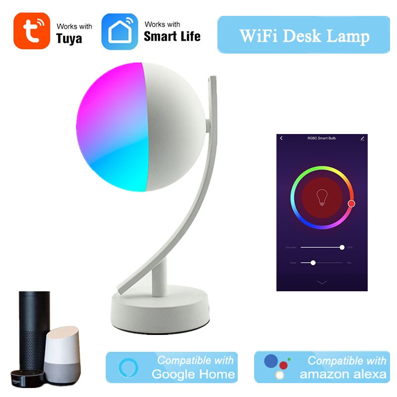 Smart life app wifi skrivebordslampe 16 millioner farver trådløs kontrol timer alexa kompatibel nattelys rgb dæmpbar hjemmeautomatisering