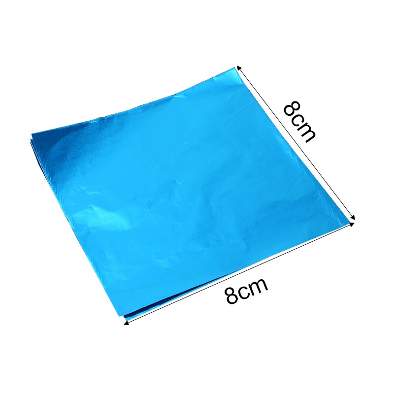 Junijour 100 st 8 x 8cm självmat aluminiumfolie papper choklad godis förpackning 10 färger fest födelsedag omslag folie pappersklistermärke: Ljusblå