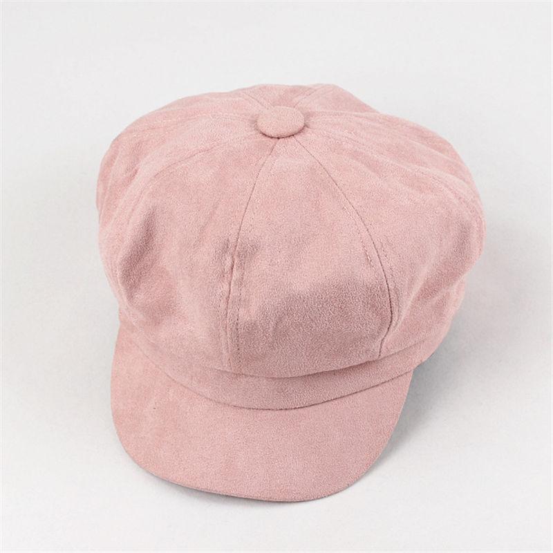 Vinter varme solide ottekantede hatte til kvinder og piger baretter maleren hat beanie cap 01: Lyserød