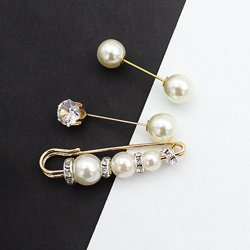 Charm Double Simulated Pearl Brooch Pins For Women Lapel Brooch Jewelry Dress Suit Crystal Flower Pin Brooches: 2