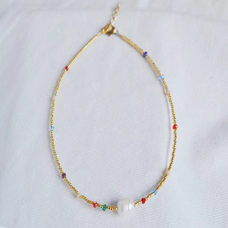 Feminino requintado pequeno colar de pérolas de água doce artesanal ajustável frisado gargantilha moda boêmio jóias presentes atacado: Banhado a latão
