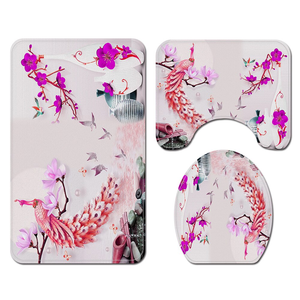 Print Bloemen Douche Mat Badkamer Tapijt Anti Slip Tapijt Pad Absorberende Badmatten Set Microfiber Mat Voor Badkamer