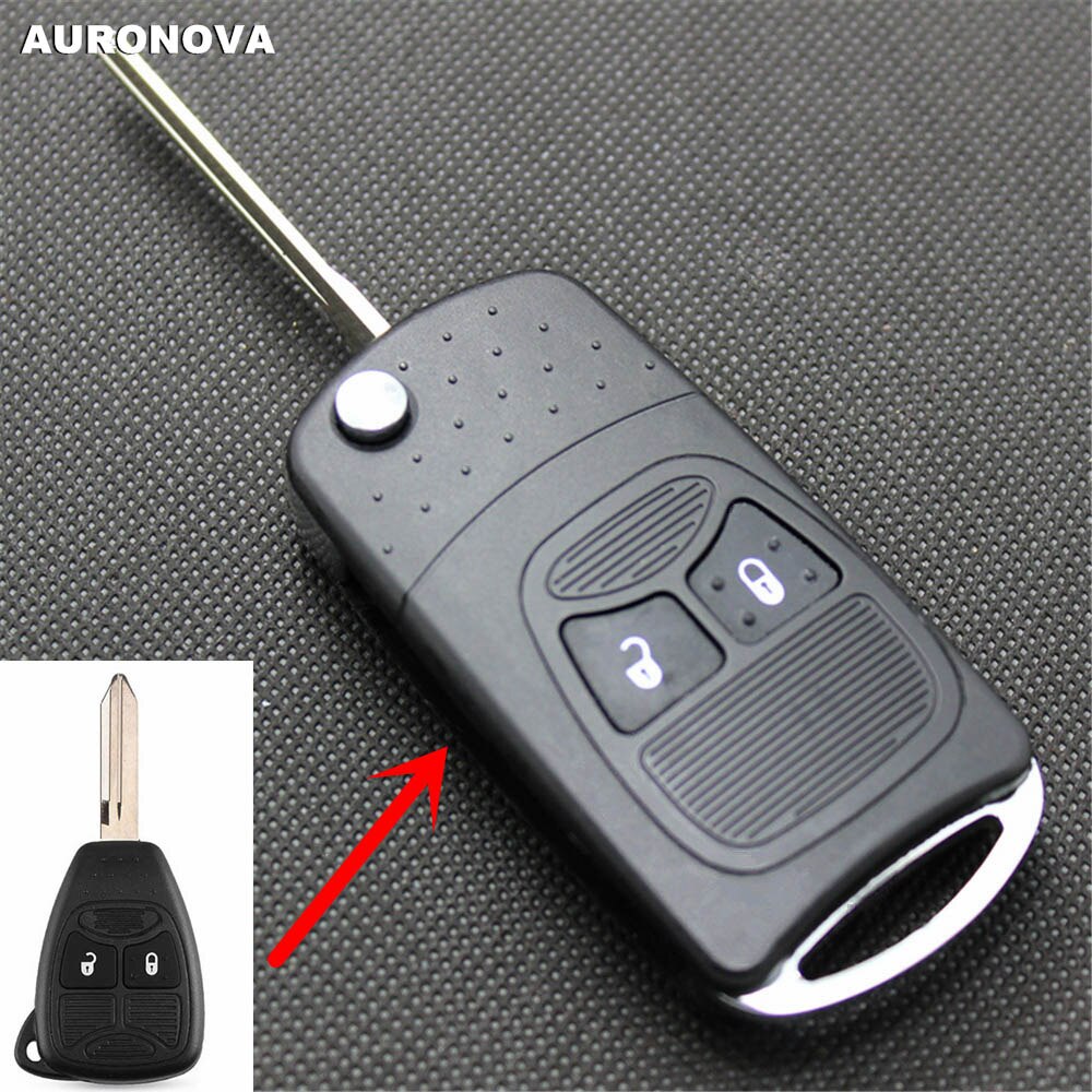 AURONOVA Upgrade Folding Key Shell for Chrysler 300C Sebring Jeep Wrangler Compass Dodge 2 Button Remote Car Key Fob Shell Case