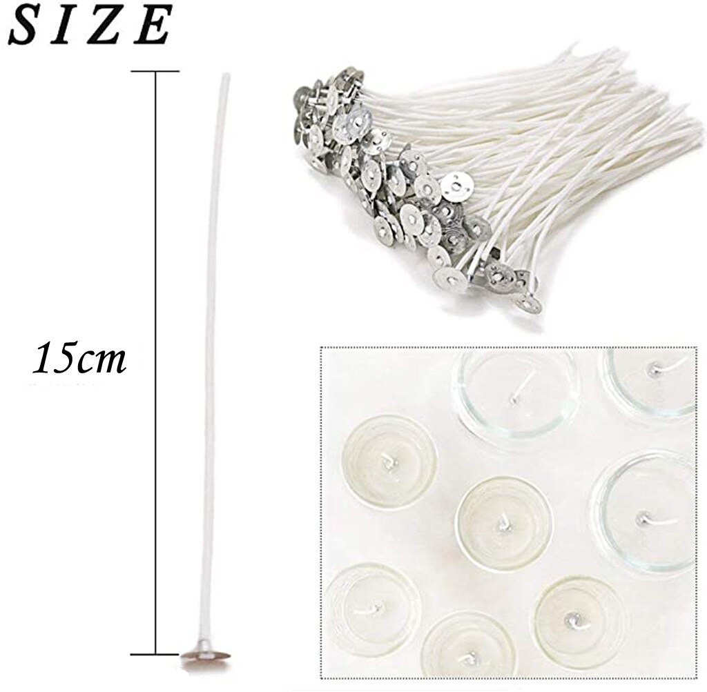 100 Piece Cotton Candle Wick 15Cm Candle Wicks With Sustainer DIY Homemade Candle Making Supply Pre Waxed Wick Natural Cotton