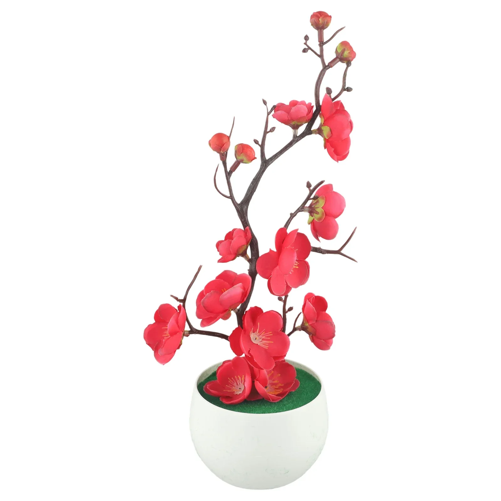 Plantes artificielles en pot 30x11cm, Simulation de bonsaï, fleur de prunier en soie, décoration de maison et de bureau, branche de fleur de prunier pour mariage ﻿: Rose Red