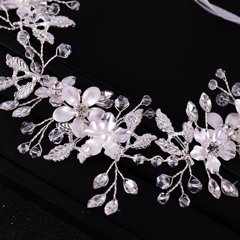 Silber Farbe Blume Hairband Strass Hochzeit Tiara Stirnband Frauen Kopfschmuck Braut Haar Zubehör Braut Hochzeit Stirnband