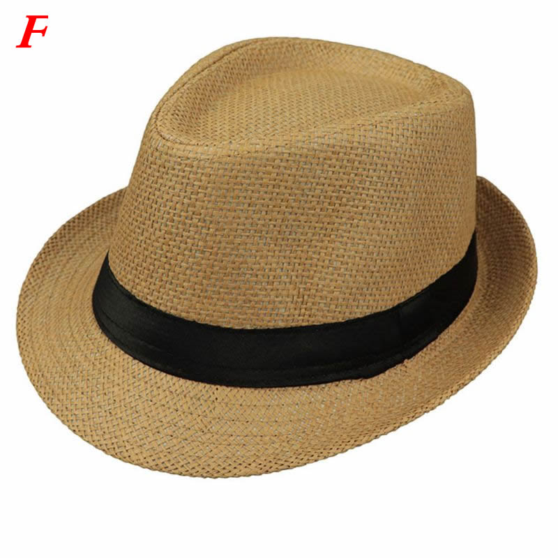 Børn børn sommer strand stråhat jazz panama trilby fedora hat gangster kasket udendørs åndbare hatte piger drenge solhat: F