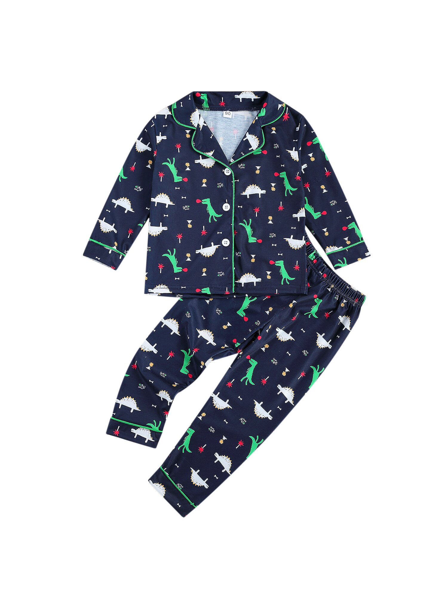 Baby & Kinderkleding Modieuze Kind Pyjama Suit Revers Kraag Top Elastische Hoofd Cartoon Gedrukt Lange Broek