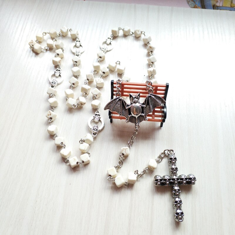 Qigo Mode Mannen Sieraden Vintage Bat Schedel Kruis Hanger Ketting Lange Kralen Strand Ketting