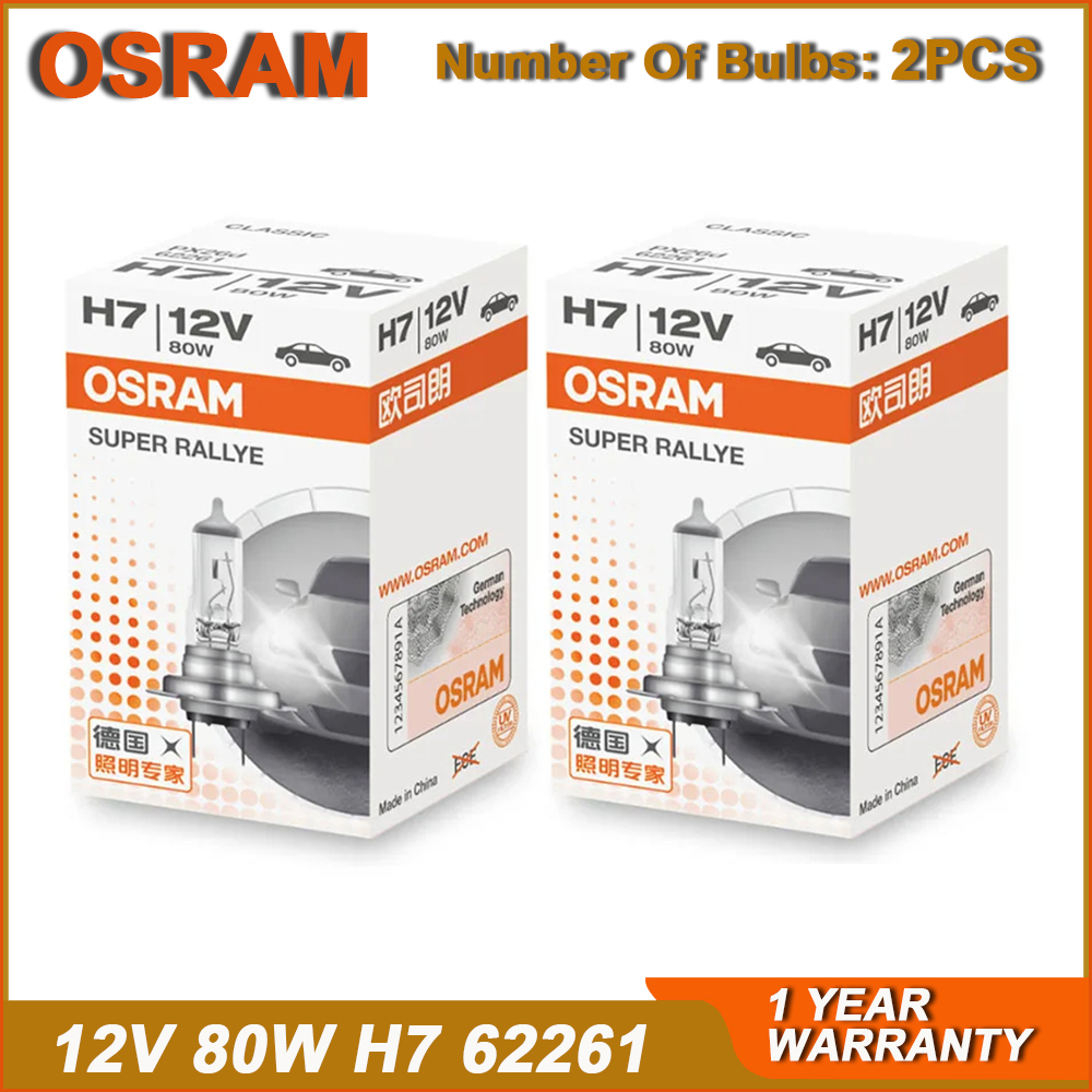 Osram original  h1 h4 h3 h7 standard forlygte 12v 55w 100w 3200k lysdæmpende tågelygte med høj/lav lysstråle bil halogenpære oem  (2 stk.): Hvid