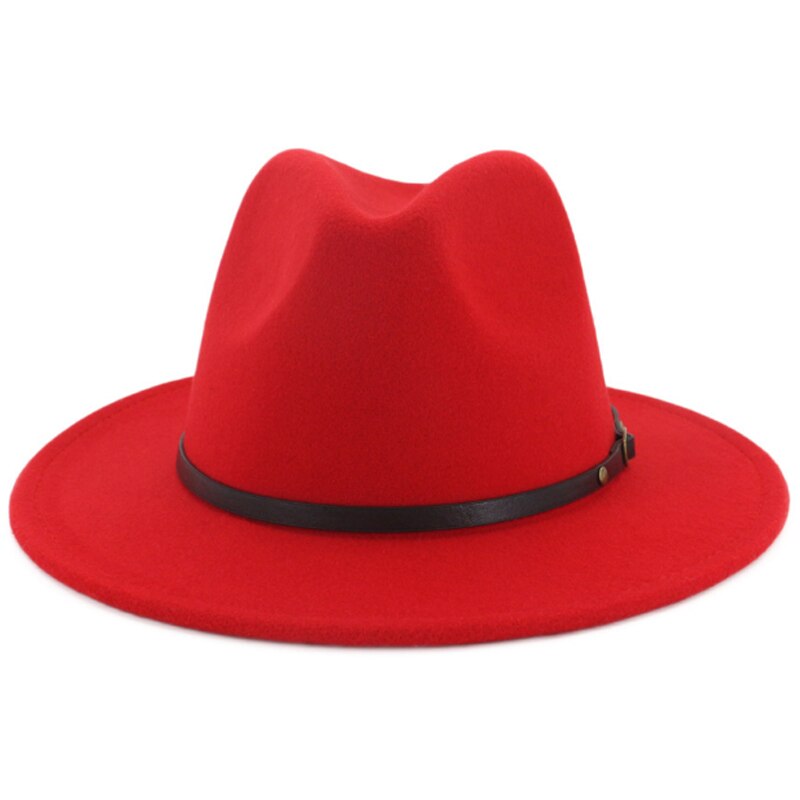 Wool Felt Jazz Fedora Hats Black Red Patchwork Belt Buckle Decor 1PC Soft Unisex Comfortable Adjustable Wide Brim Hat: Red