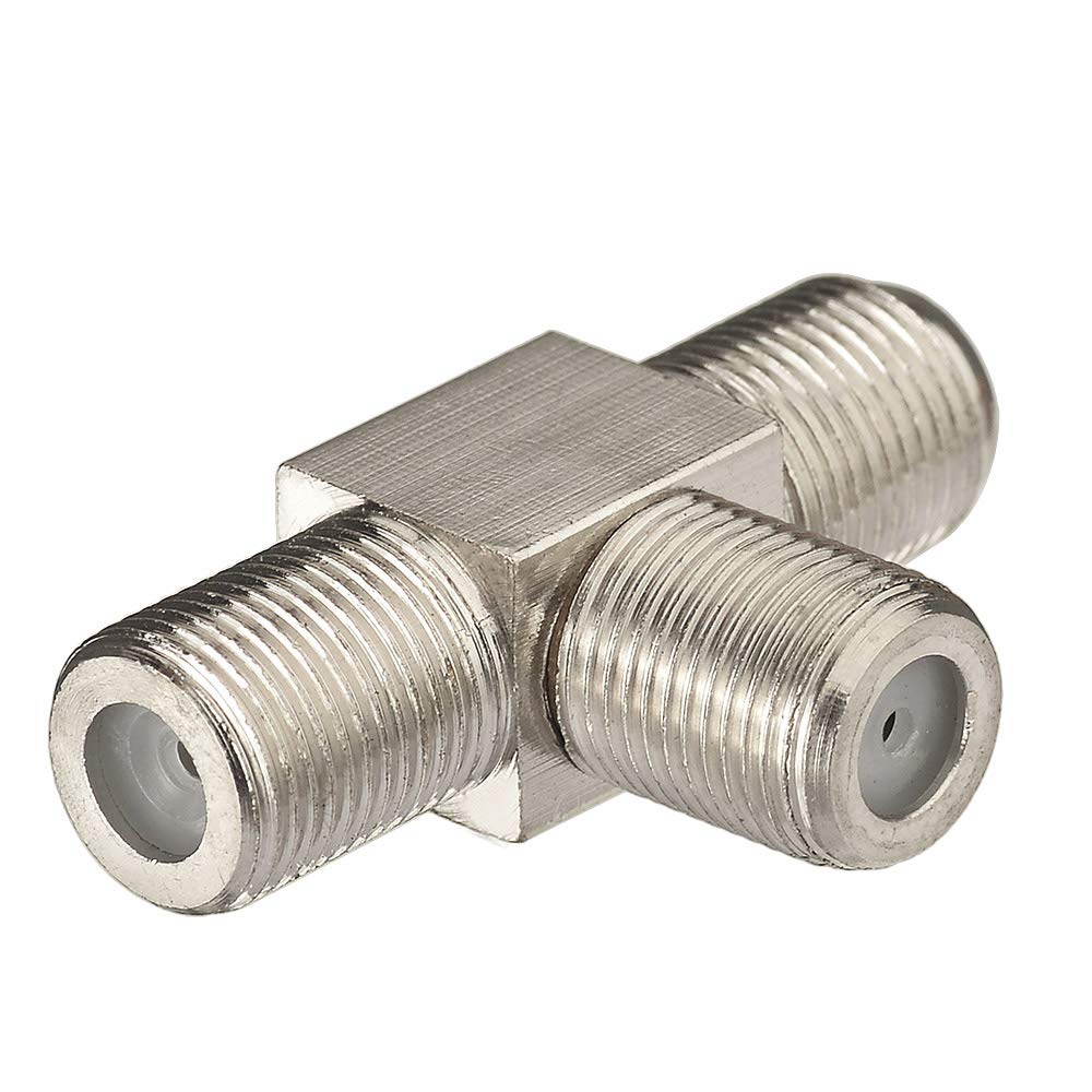 Adaptador Coaxial hembra F a doble F hembra tipo T conector divisor de 3 vías en forma de T para antena de vídeo de TV