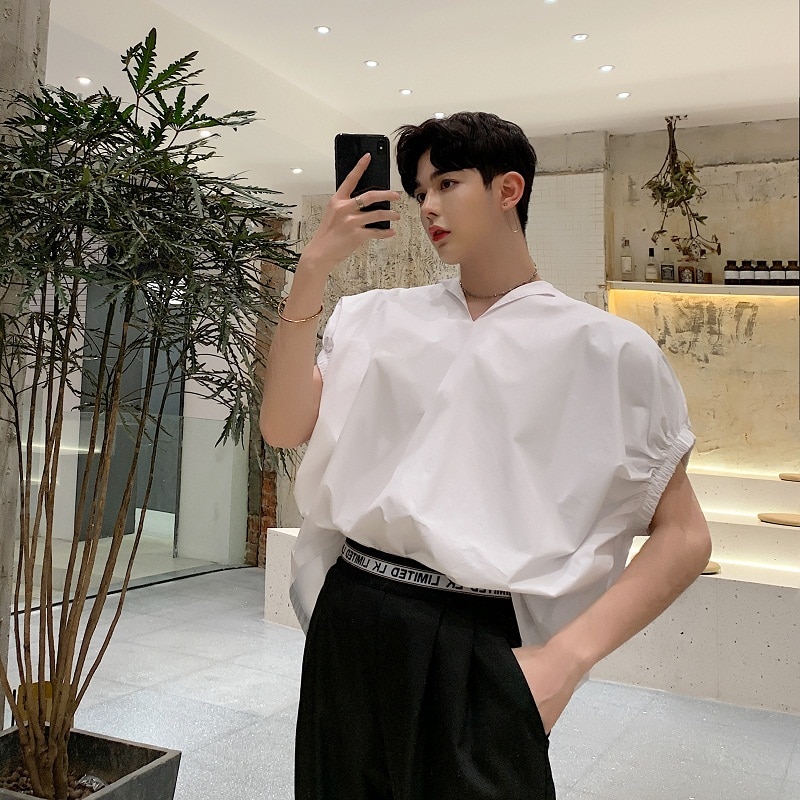 MIXCUBIC summer Korean style wild simple loose shirts men casual loose solid color shirts for men
