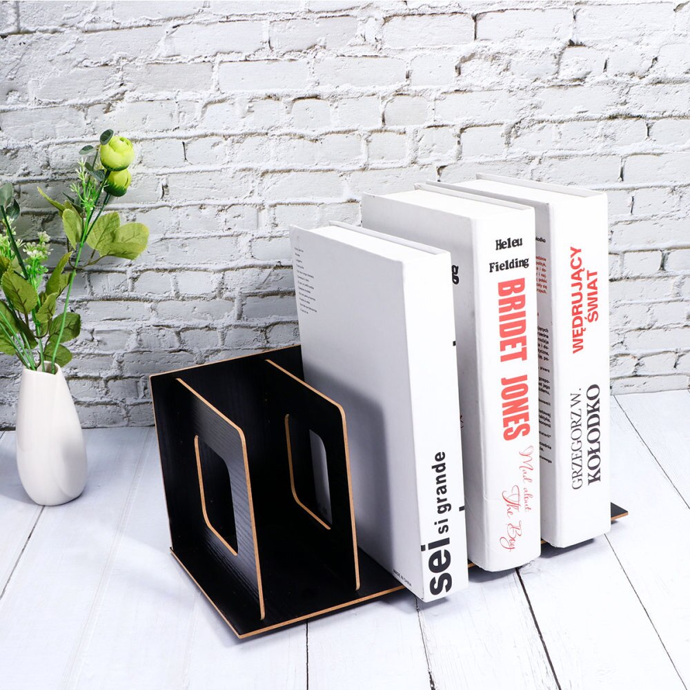 DIY Wooden Bookends Nonskid Heavy Duty Book Ends Supports Home Storage Rack for Books DVDs Magazines (Black)