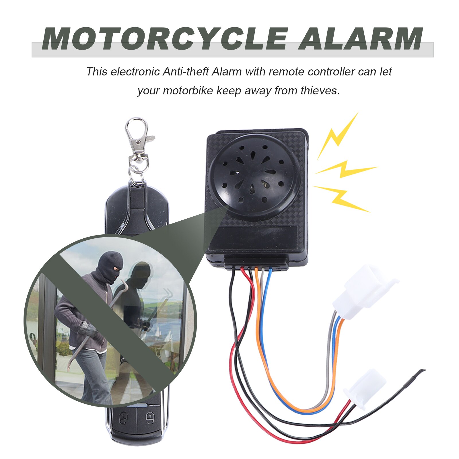 3Pc Motorcycle Alarm System Anti-theft Horn Alarm Warner with Cutting Off Remote Engine Start Arming Disarming
