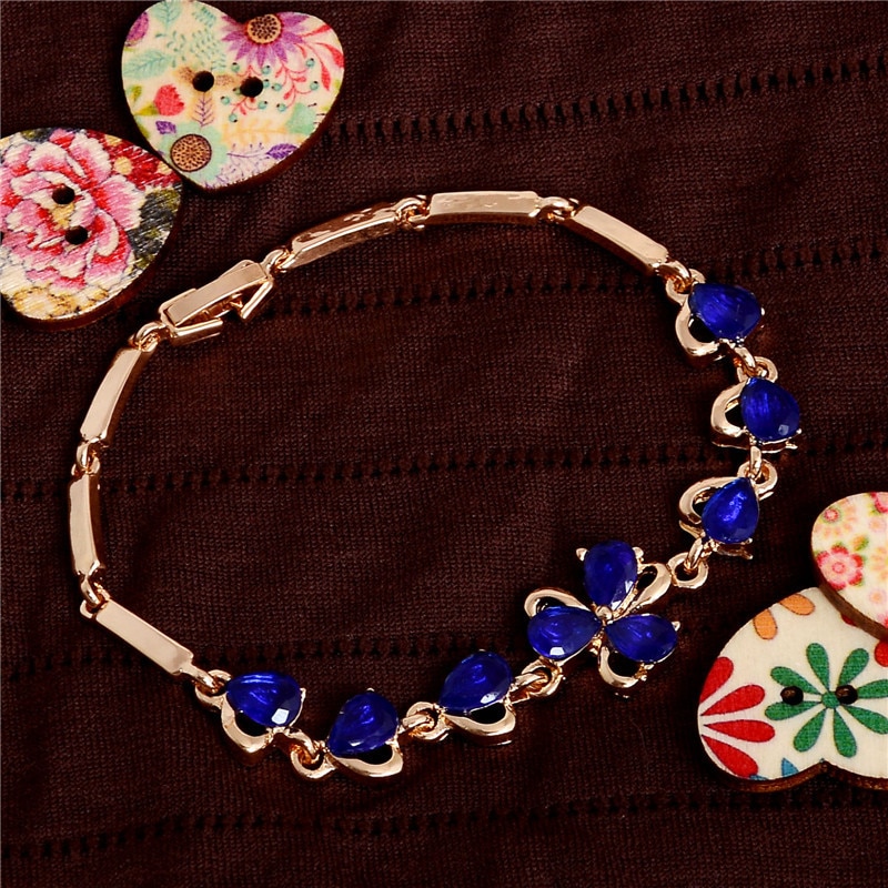 MISANANRYNE Gold Color Beautiful Butterfly Austrian Crystal Jewelry Womens Chain Bracelet