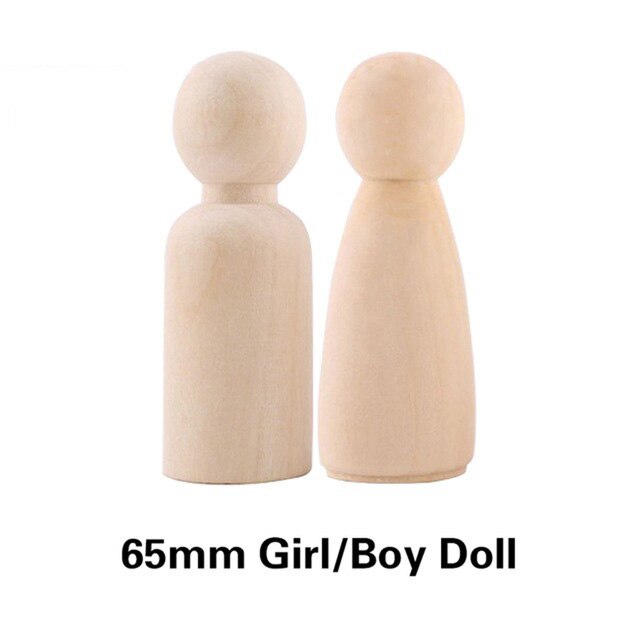 30Pcs 35-90Mm Peg Poppen Kids Diy Houten Beeldjes Ongeverfd Handgemaakte Mini Huishoudelijke Producten Craft Houten Blanks peg Poppen: 65mm boy girl