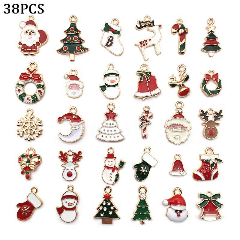 38PCS Christmas Charms Pendant Enamel Alloy Mixed Jewelry DIY Making Crafts: 38PCS