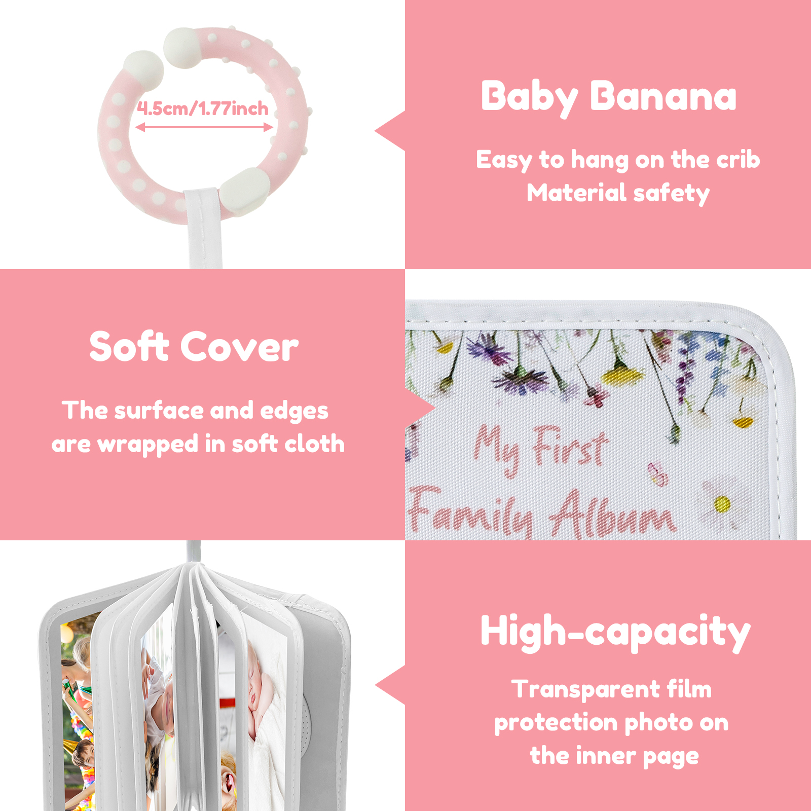 Baby Photo Memory Book with Hook Mirror Newborn First Family Photo Album Holds 17 Photos Baby Shower Gender Reveal Party