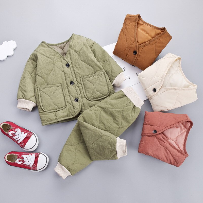 Winter Kinderen Mode Houden Warme Kleding Kids Jongens Meisjes Dikker Jas Broek 2 Stks/sets Baby Baby Casual Kleding