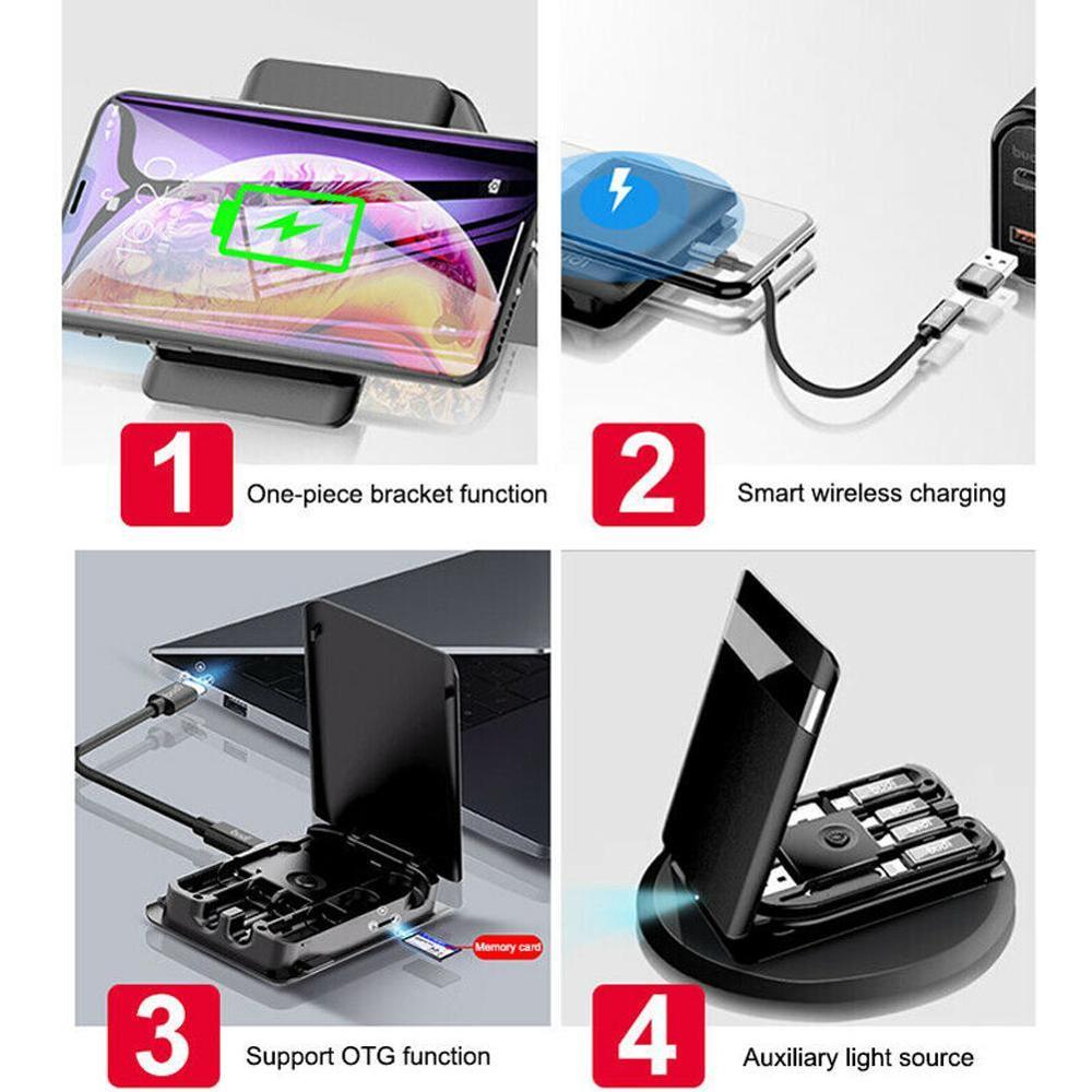 BUDI Multi-function Smart Adapter Card Storage Data Cable USB Box Universal Wireless Charger for iPhone Xiaomi Huawei