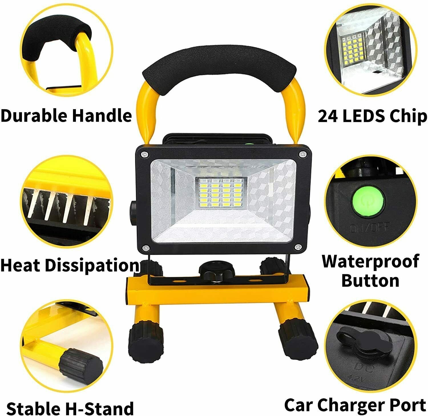 30w 24 LED 1000LM ricaricabile Cordless Work Site luce di inondazione Mobile portatile campeggio LampYellow