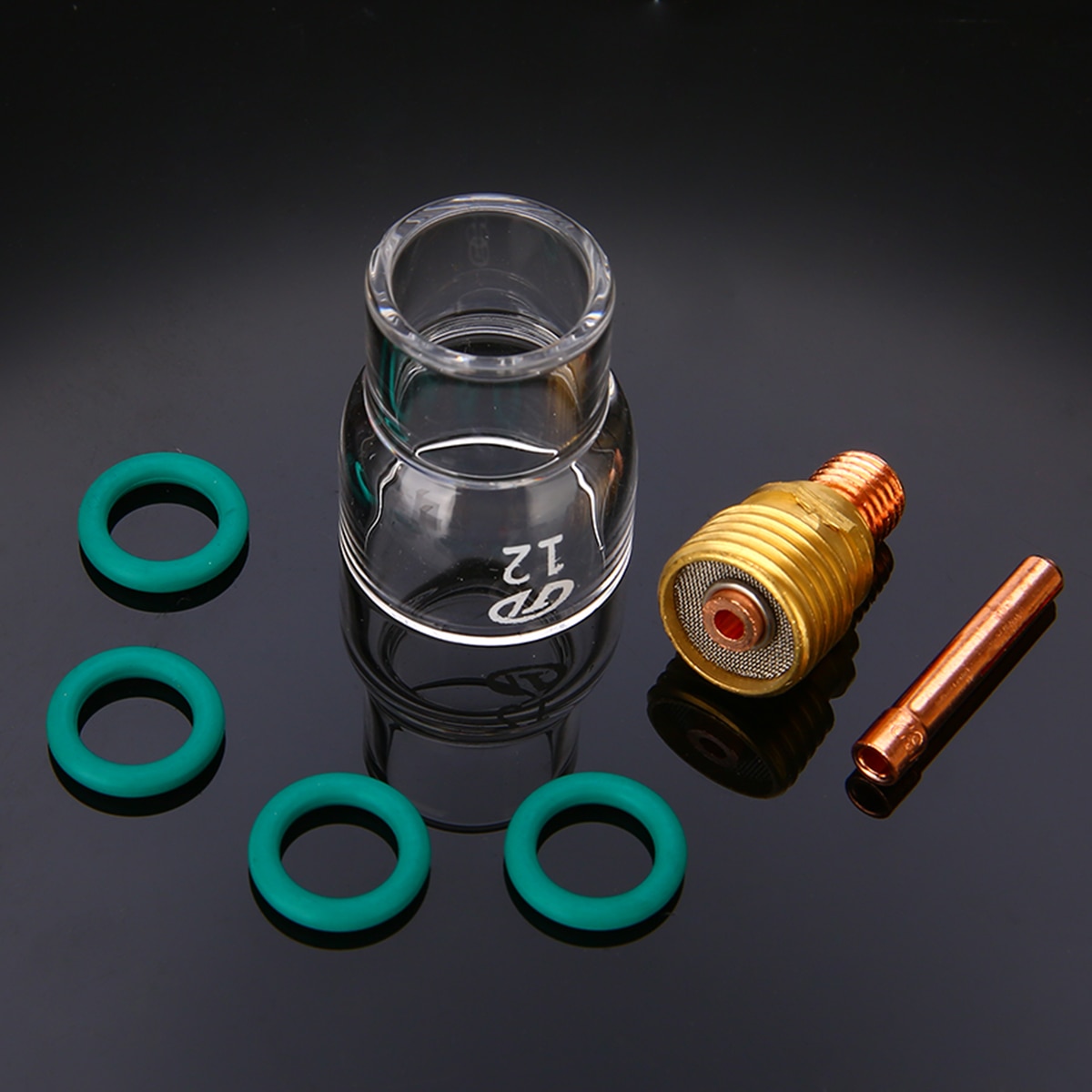 7 pièces torche TIG pratique tasse de soudage lentille de gaz trapue #12 Pyrex Kit de tasse pour WP-9/WP-20/WP-25 Torches de soudage refroidies par Air