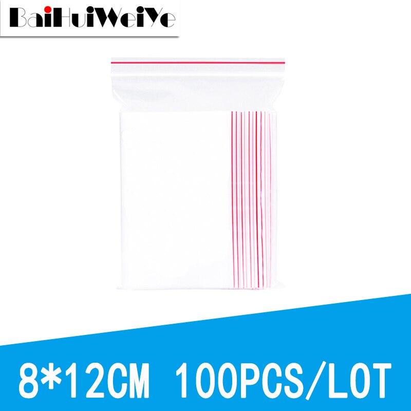 100PCS/LOT Resealable Zip Lock Bags Self Seal Clear Plastic Poly Bag Food Storage Package Reclosable Vacuum Fresh Bag: 8X12CM