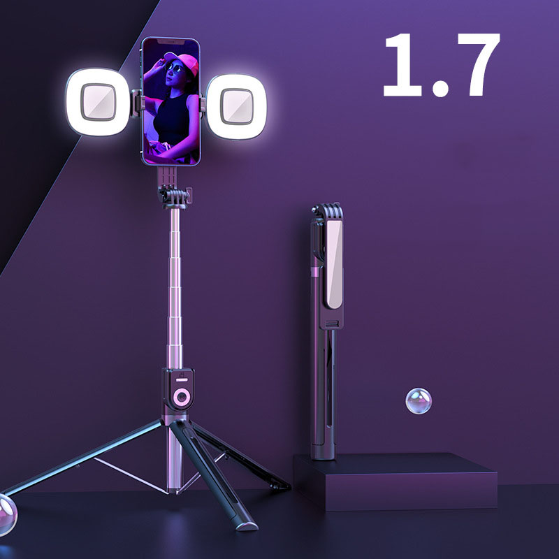 1.7m jatkettavaa live-jalustaa selfiekeppituki led-rengas kaksoisvalopeiliteline 4 in 1 puhelinteline android- ja ios-matkapuhelimelle