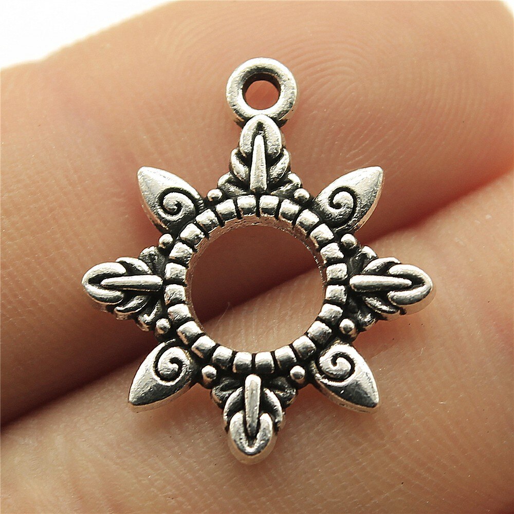 WYSIWYG 10pcs 22x18mm 3 colores de oro antiguo Color de plata antiguo bronce sol encantos colgante sol encantos para la fabricación de la joyería: Plata antigua plateada