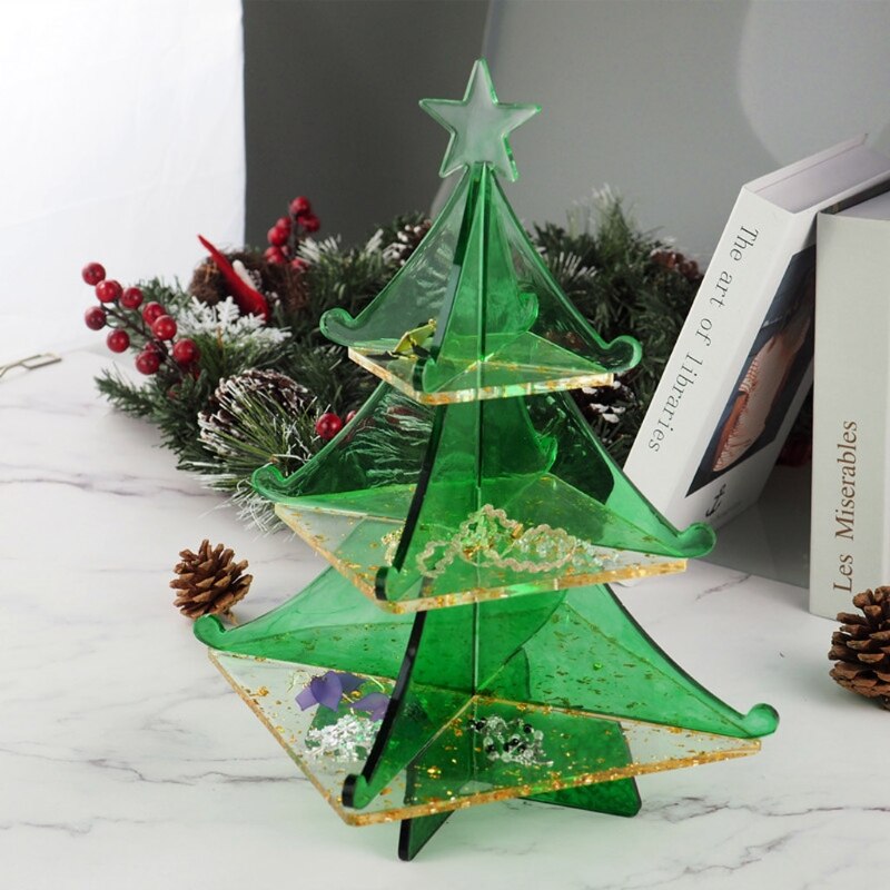 3-Tier Christmas Tree Cake Stand Tray Epoxy Resin Mold Fruit Tray Silicone Mould Christmas Year Decorations