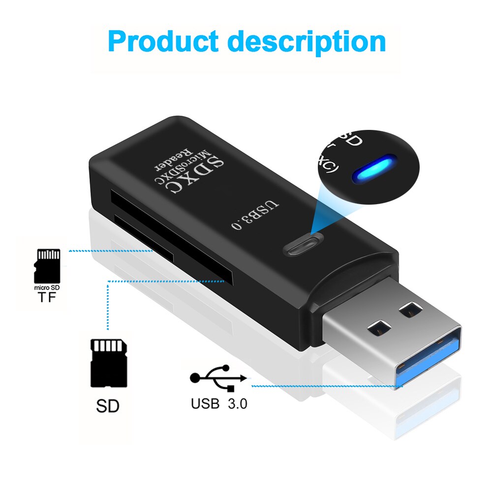 Kebidu nyeste 2 in 1 usb 3.0 til sdhc sdxc micro sd-kortlæser sd/microsd/tf trans-flash-kort usb 3.0 adapter konverterværktøj