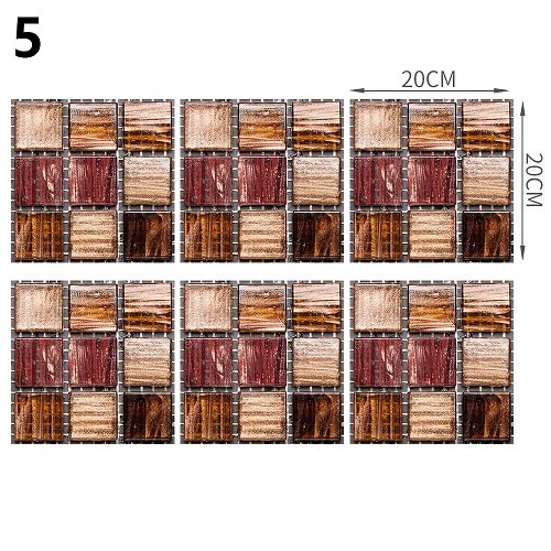 18Styles 20cm*20cm 6PCS/Set DIY Home Decor Kitchen Vinyl Self-sdhesive Wallpaper Backsplash Mosaic Tile Sticker Home Decoration: style5
