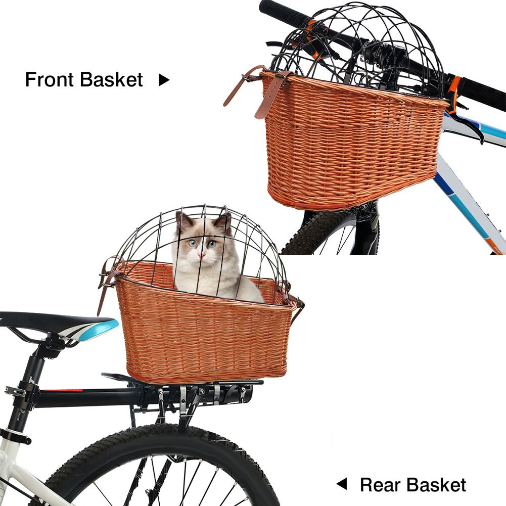 Cat Dog Bicycle Front Handlebars Basket Pets Seat Wicker Woven Bike Basket Small Pet Carrier Cycling Accessories Shopping Basket