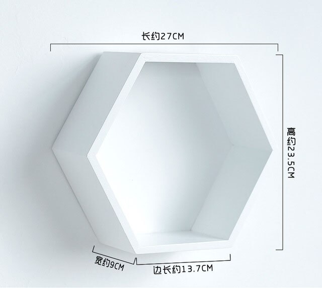 Estantes de pared hexagonales, estante de almacenamiento de madera decorativo, estantes flotantes, decoración para la habitación, estante geométrico: white