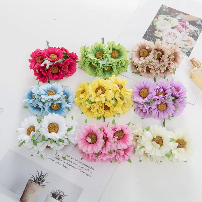 Kunstige blomster festival hjemdekorasjoner rom bryllup dekorativ krans silke tusenfryd gerbera gjør-det-selv-eske utklippsbok bil