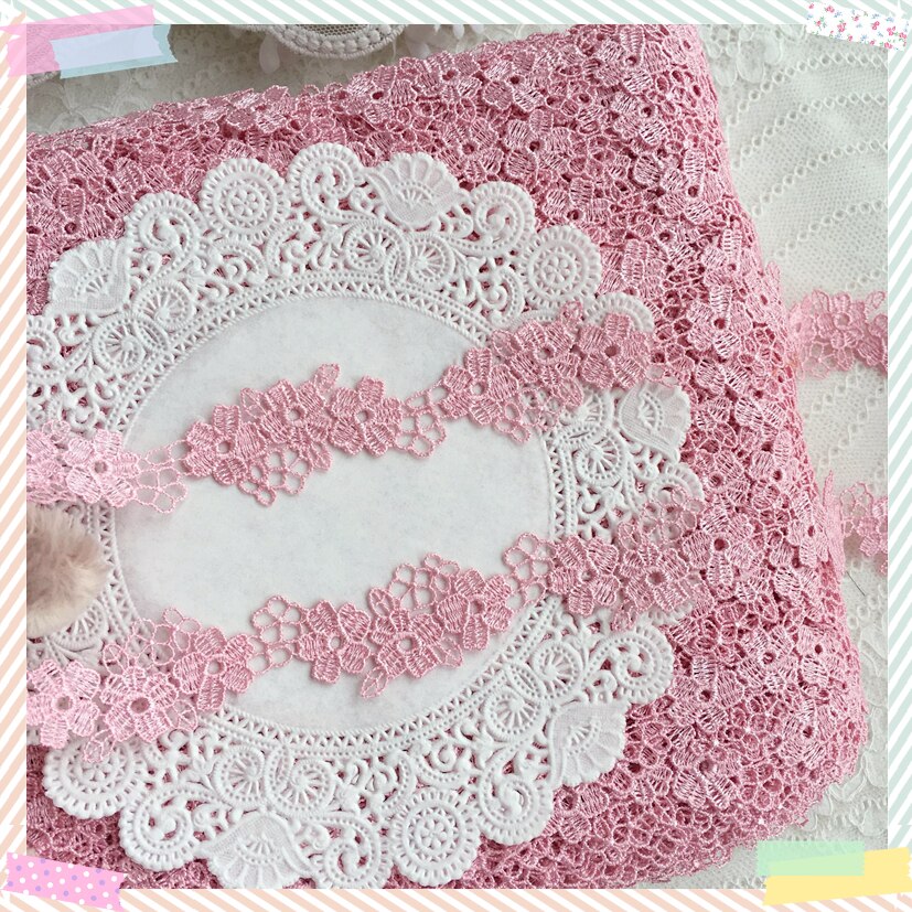 5Yds/działka różowa koronka tkanina 2.5cm szerokość różowy kształt kwiatu koronki weneckie wykończenia robić odzieży i dekoracji ślubnych