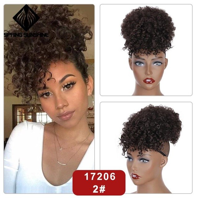 6inch Short Afro Puff Synthetic Hair Bun Kinky Curly Chignon Hairpiece For Women Drawstring Ponytail Updo Hair Extensions 1PC: 17206-2