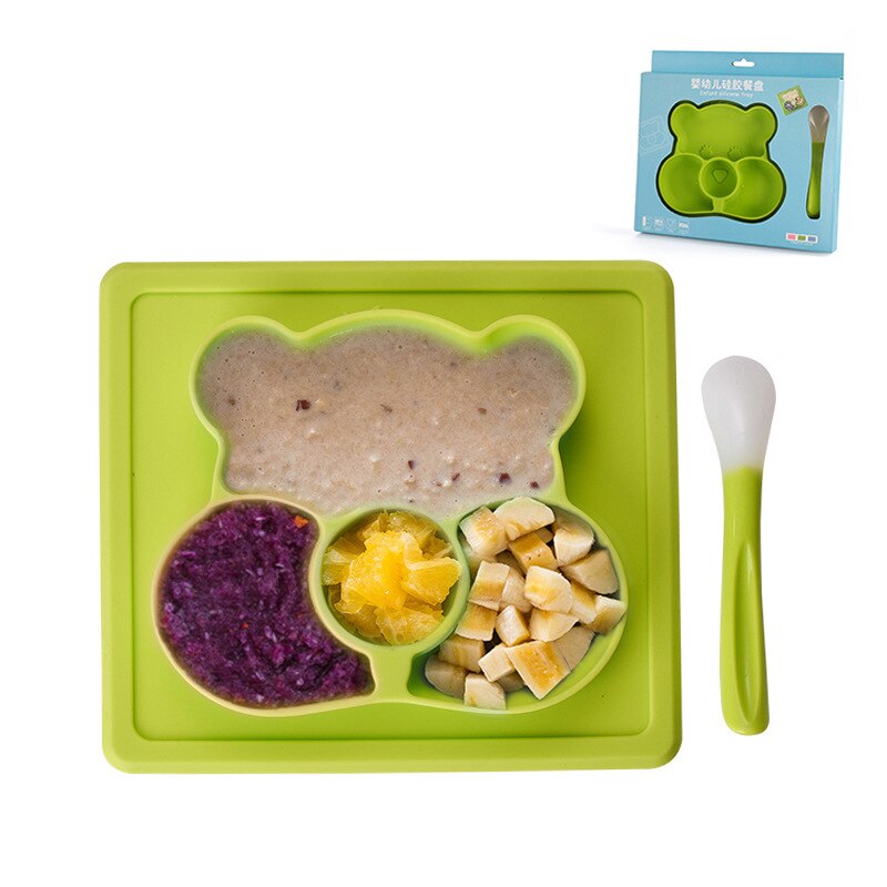 Plato para bebé de silicona antideslizante, Mantel Individual para bebé con cuchara para bebé y niños lavable