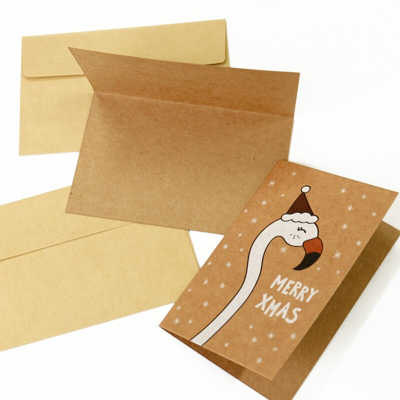 20 sæt glædelig jul kraftpapirkort med kuvert flamingo hjorte lykønskningskort postkort xmas invitationskort kuvert