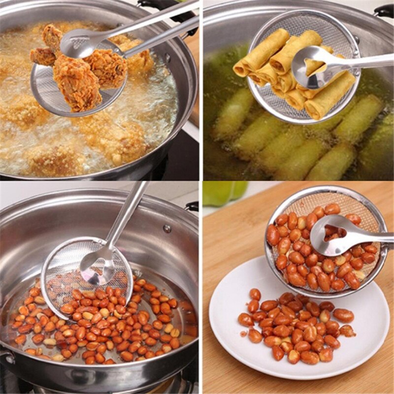 Stainless Steel Food Clip Snack Fryer Strainer BBQ Buffet Serving Tongs France Fried Frying Mesh Colander Filter Oil Drainer