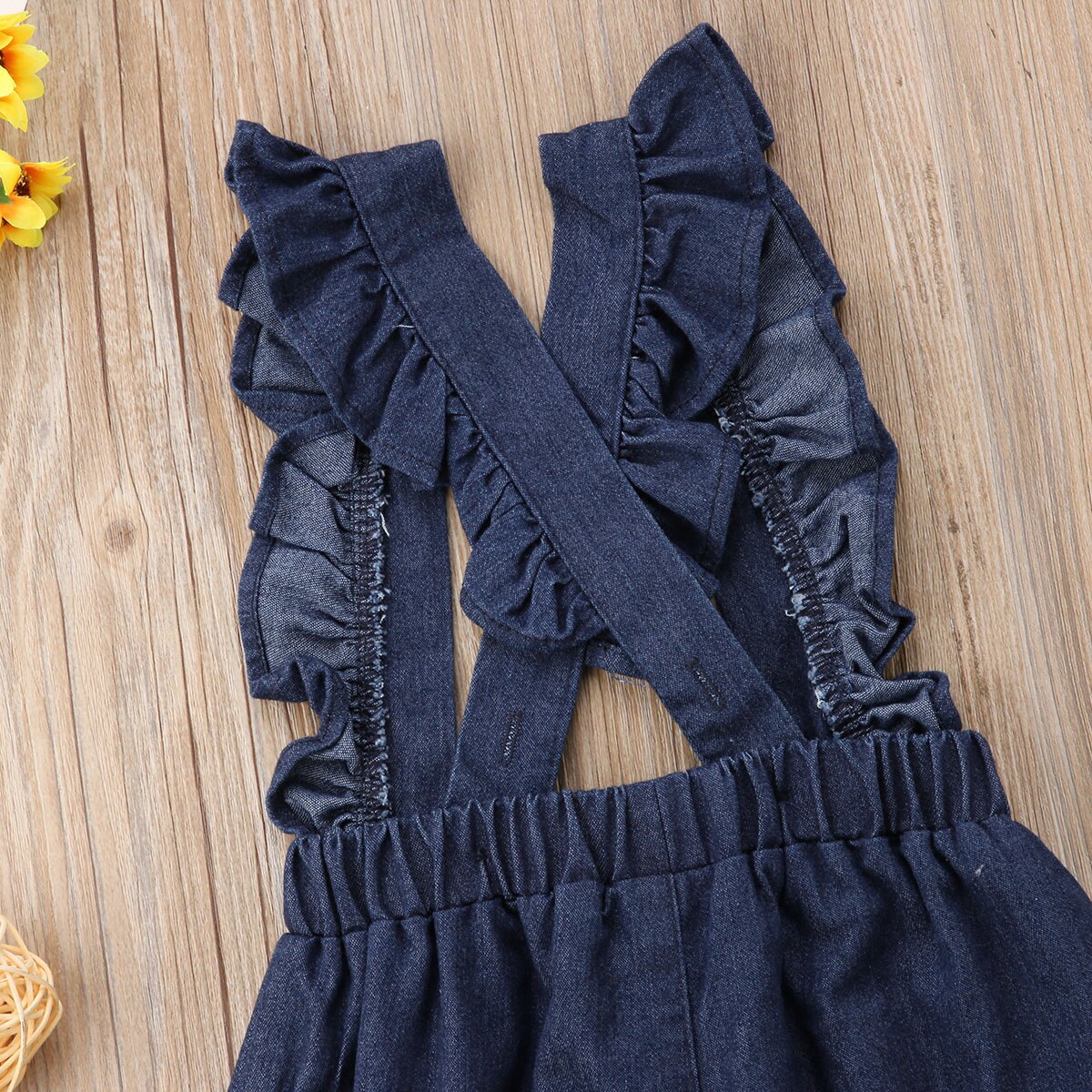 Kinderen baby meisjes denim overall ruches romper stippen denim jumpsuit broek outfit zomerkleding