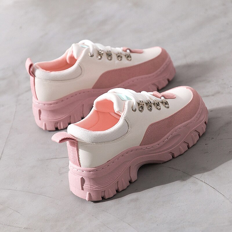 Fujin sneakers dames herfst lente dikke zool ademend vrijetijdsschoenen ronde neus vetersluiting damesschoenen