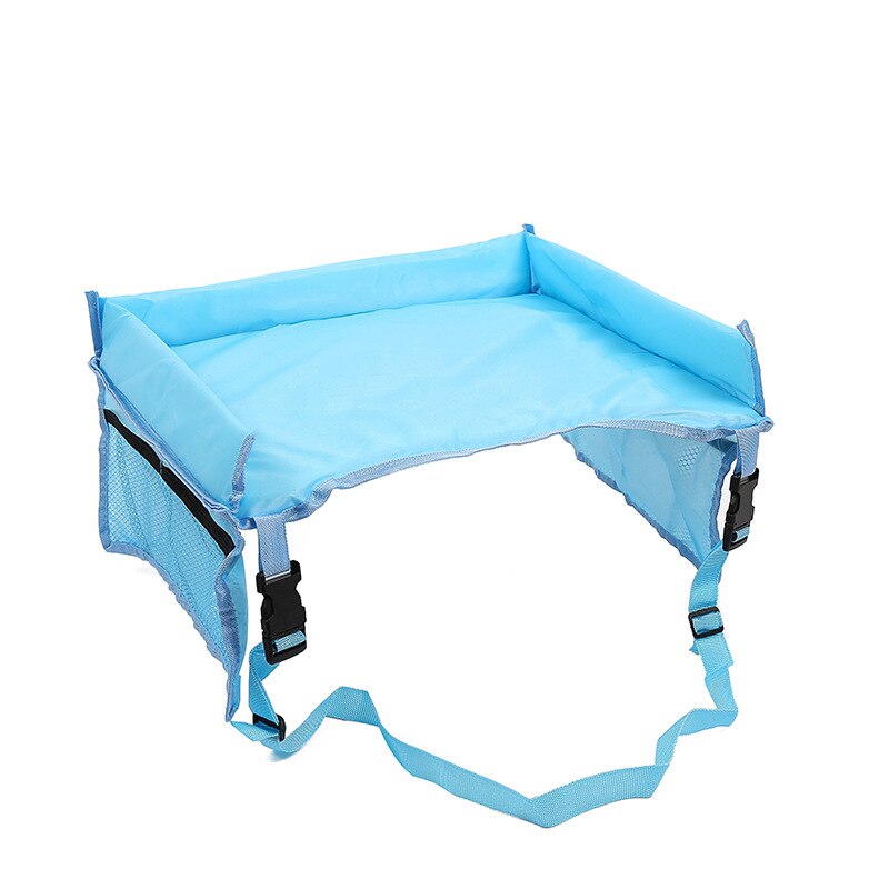 Bandeja para asiento de coche de bebé, bandeja para cochecito de niños, soporte para comida y agua, mesa portátil impermeable para niños, para coche, nueva mesa de almacenamiento para niños: Azul